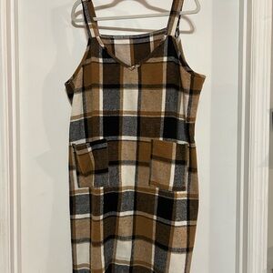Plaid Sleeveless Dress - Brown and Black